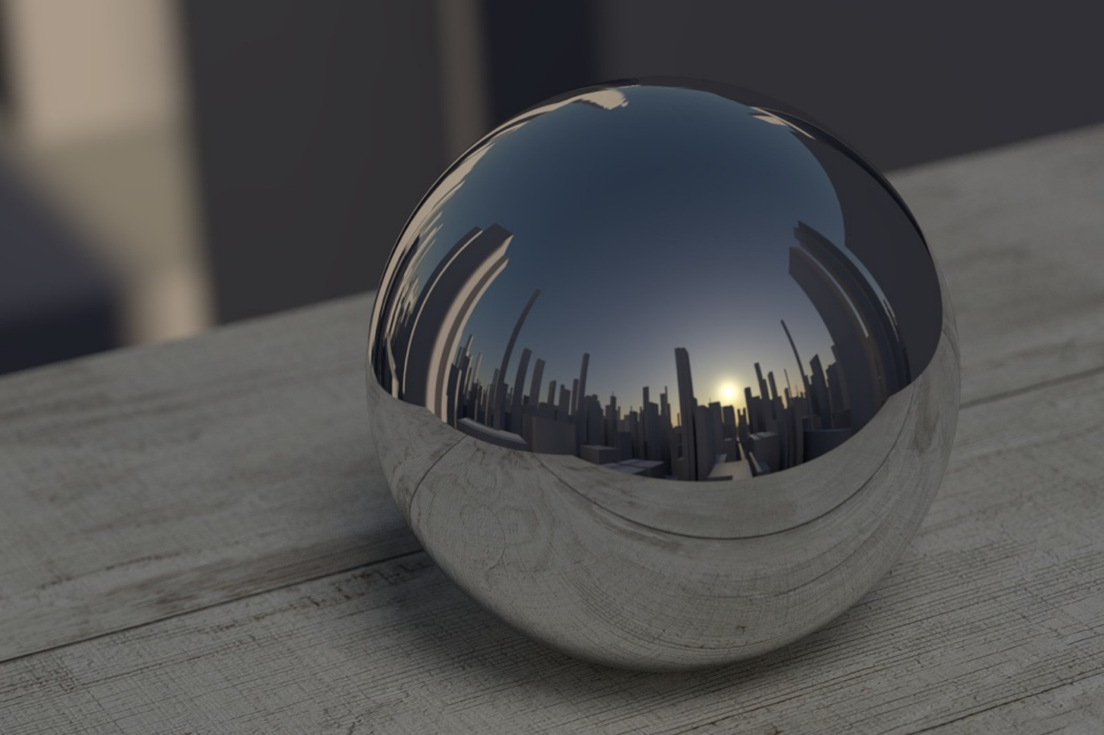 Mirrored ball reflected skyline